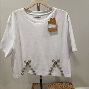 Sandro White Embellished Short Sleeve Tee